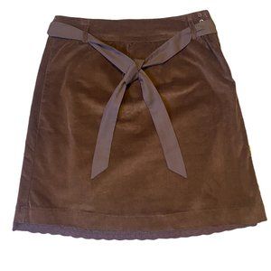 Sweet Salt Brown Corduroy Skirt w/ Bow at Waist Size Large Women's Cotton Blend